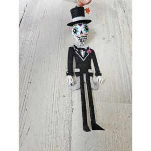 Pier 1 glitter Halloween groom skeleton ornament‎ Day of the Dead rare unique